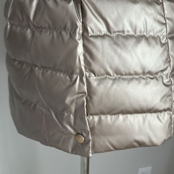 Talbots Metallic Taupe Down Puffer Vest Faux Fur Collar Women’s L - Picture 5 of 10
